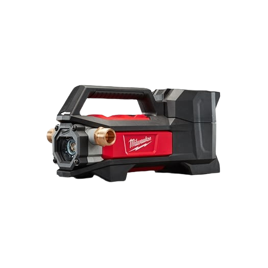 Compact cordless transfer pump with ergonomic handle and brass fittings for efficient fluid transfer in tools and home improvement tasks