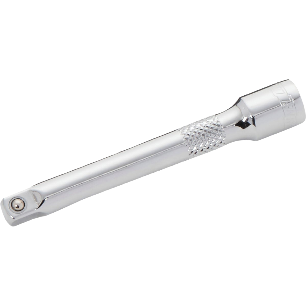 Chrome socket extension with textured grip band for improved handling in home improvement projects