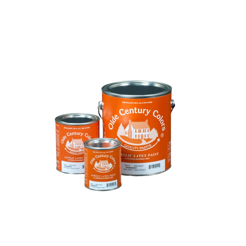 Three orange Olde Century Colors acrylic latex paint cans of varying sizes for specialty paint and home improvement under $50 collection
