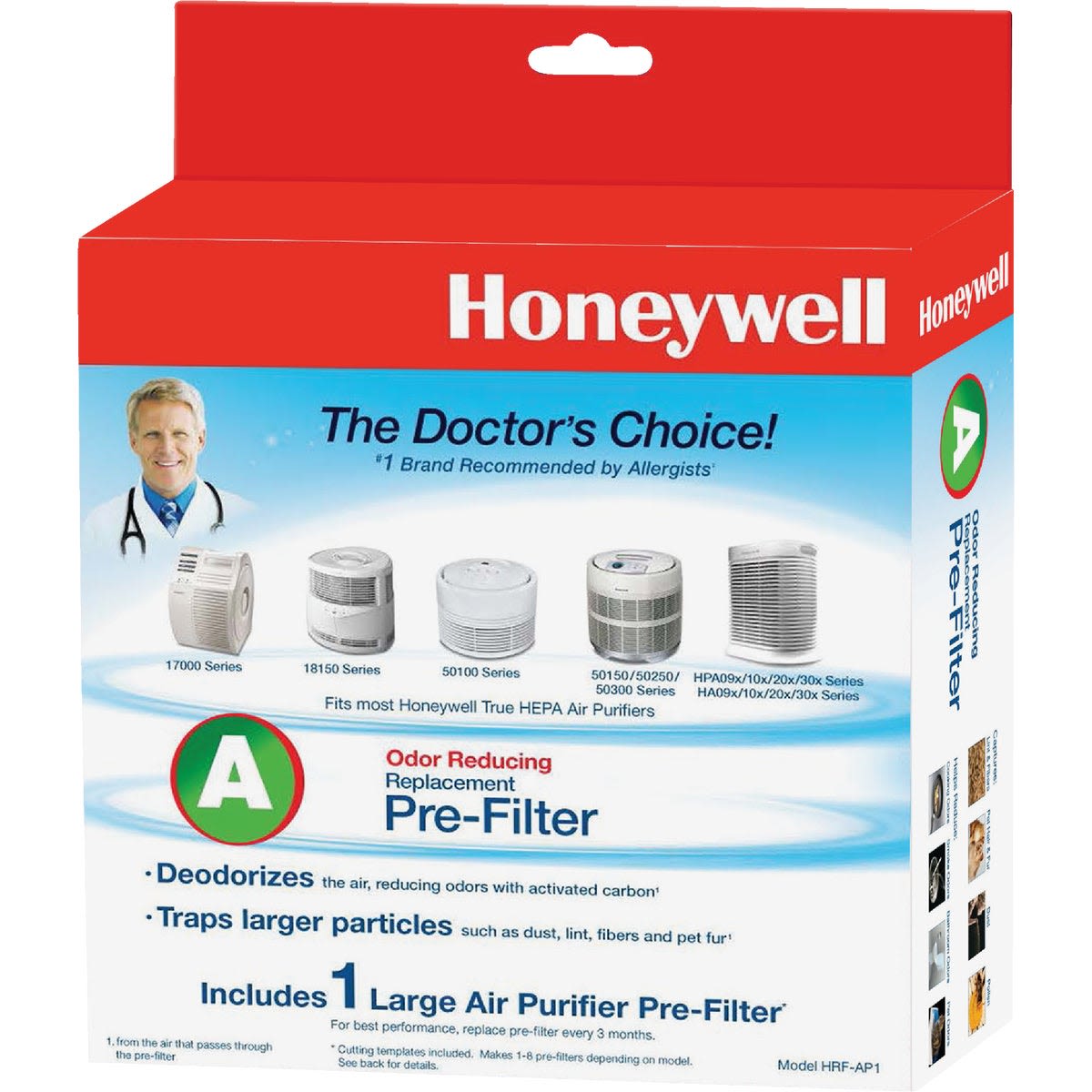 Honeywell carbon pre-filter for air purifiers, designed to reduce odors and trap large particles in home improvement.