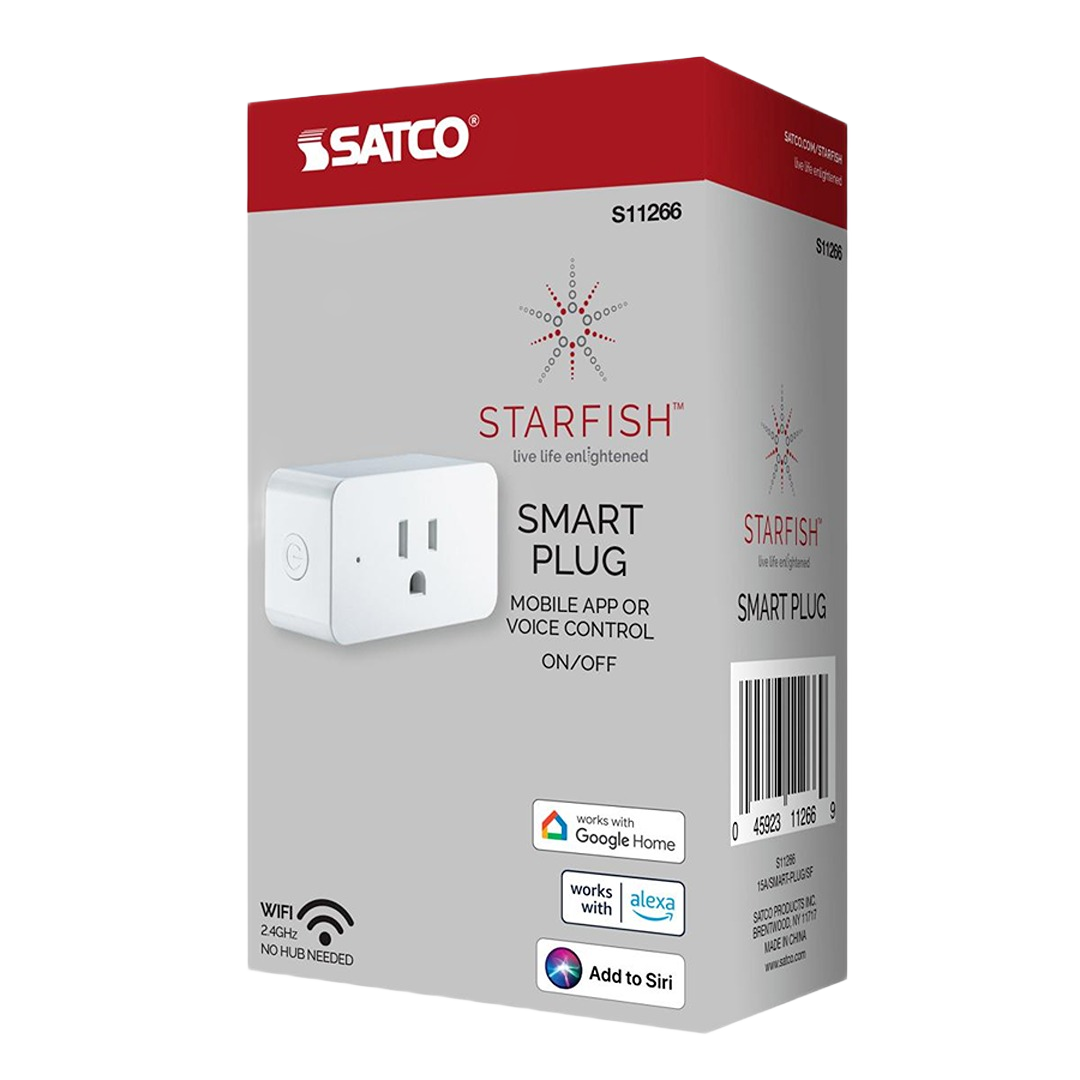 Satco Starfish white Wi-Fi smart plug with 15 amp capacity for smart home electrical control under $50 tools