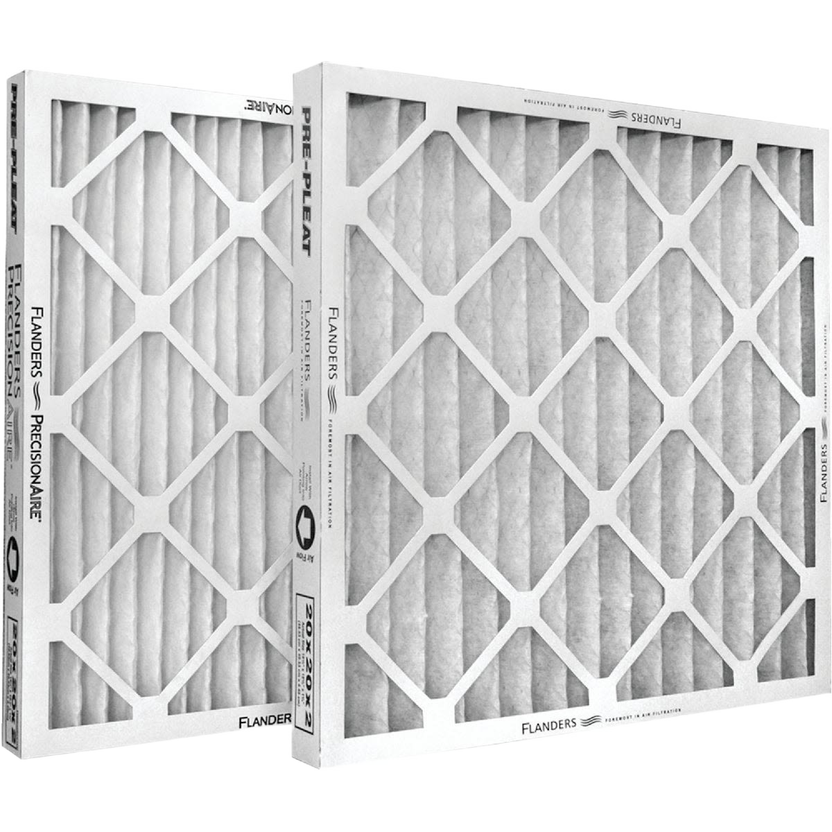 Pair of MERV 8 furnace filters with white diamond-patterned frames, part of heating and cooling air management under $50 collection