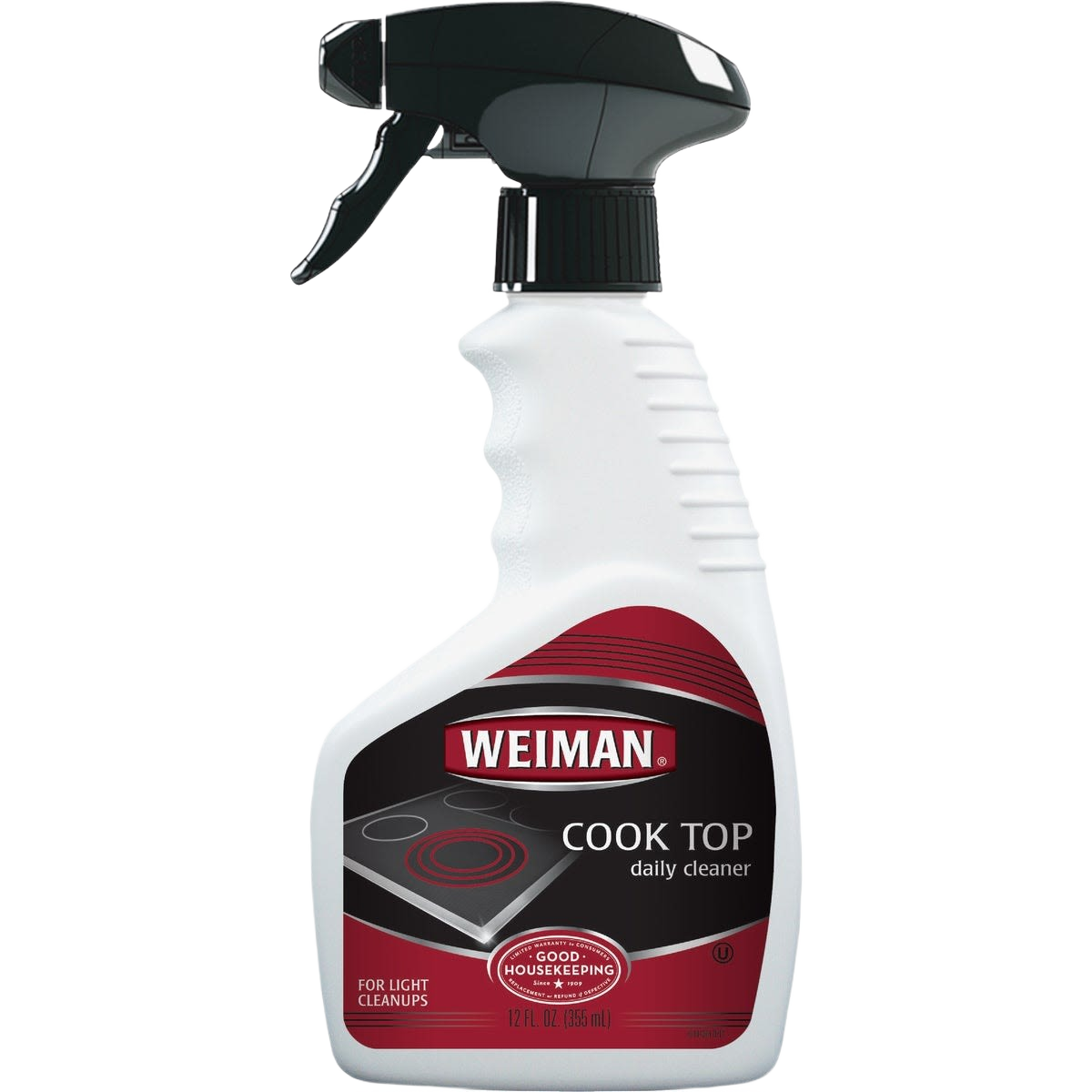 Spray bottle of Weiman disinfectant stovetop cleaner designed for daily kitchen maintenance and light cleanup tasks