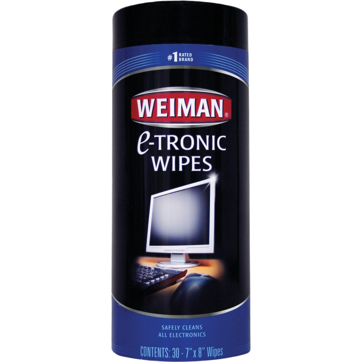 Cylindrical container of Weiman electronic media wipes for cleaning screens in household and cleaning supplies collections