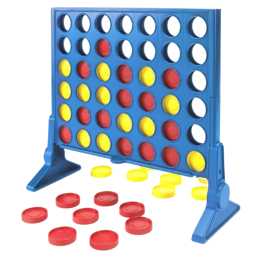 Blue plastic game grid with red and yellow discs for strategic play in under $50 toys and board games collection
