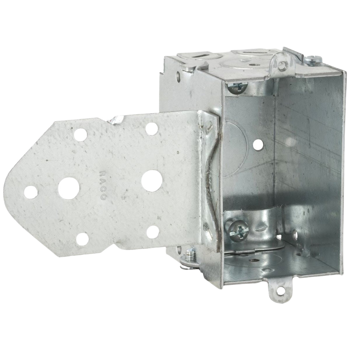 Steel welded electrical wall box with mounting bracket for secure installation in home improvement projects