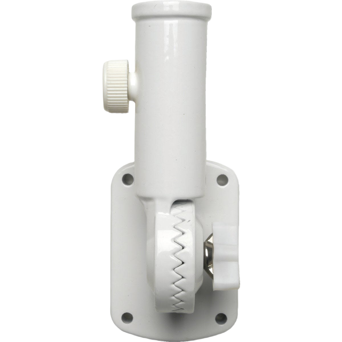 White cast aluminum adjustable flag pole bracket with 13 positions for outdoor living and lawn decor collections