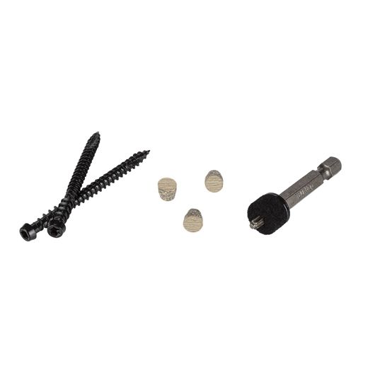 Set of composite decking screws with color-matched plugs and driver bit for seamless deck fastening in Lumber & Building Materials collection