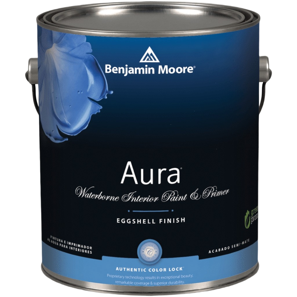 5 gallon can of Benjamin Moore Aura eggshell finish waterborne interior paint and primer in home improvement collection