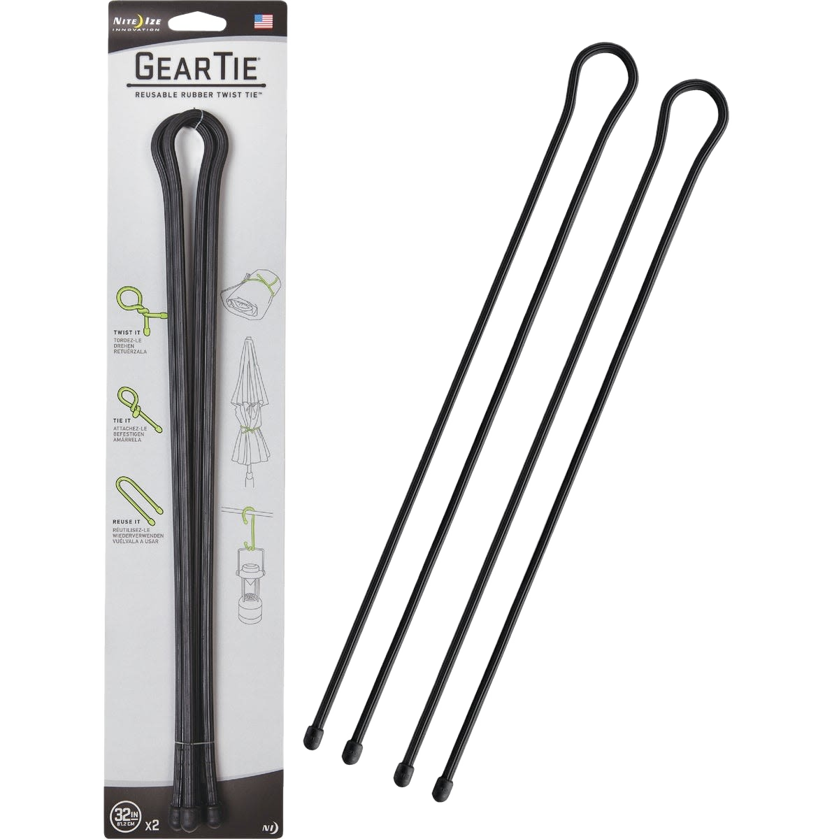 Two black reusable rubber twist ties for organizing tools and garden supplies in home improvement under $50 category