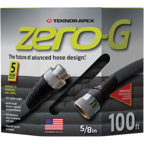 Zero-G 100 ft garden hose with 5/8 inch fittings, kink-resistant and lightweight design for watering and irrigation under $100 category