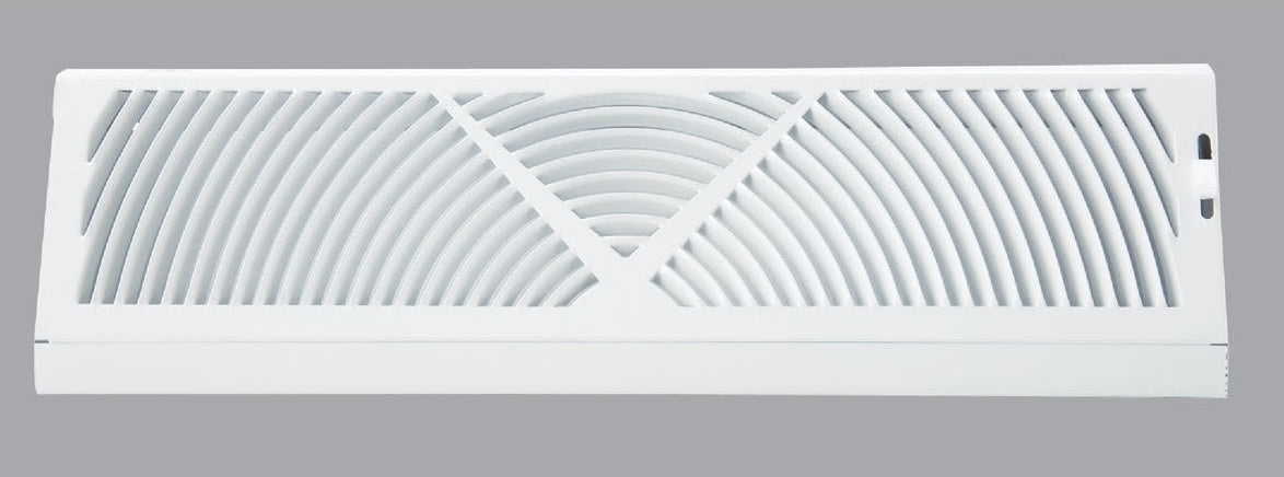 White steel baseboard diffuser with sunburst blade design and center control valve for plumbing and home improvement projects under $50