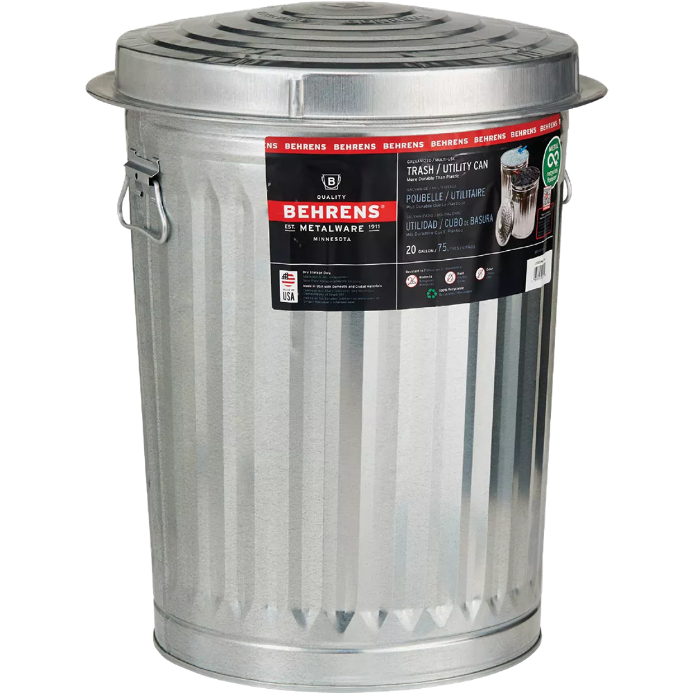 Silver metal trash can with lid and side handles for waste baskets and trash & recycling collections under $50