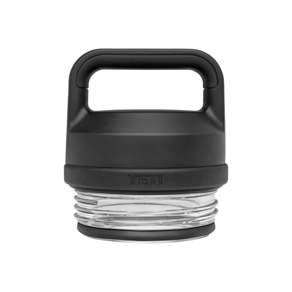 Black and clear durable bottle chug cap with sturdy handle designed for easy carrying and spill prevention