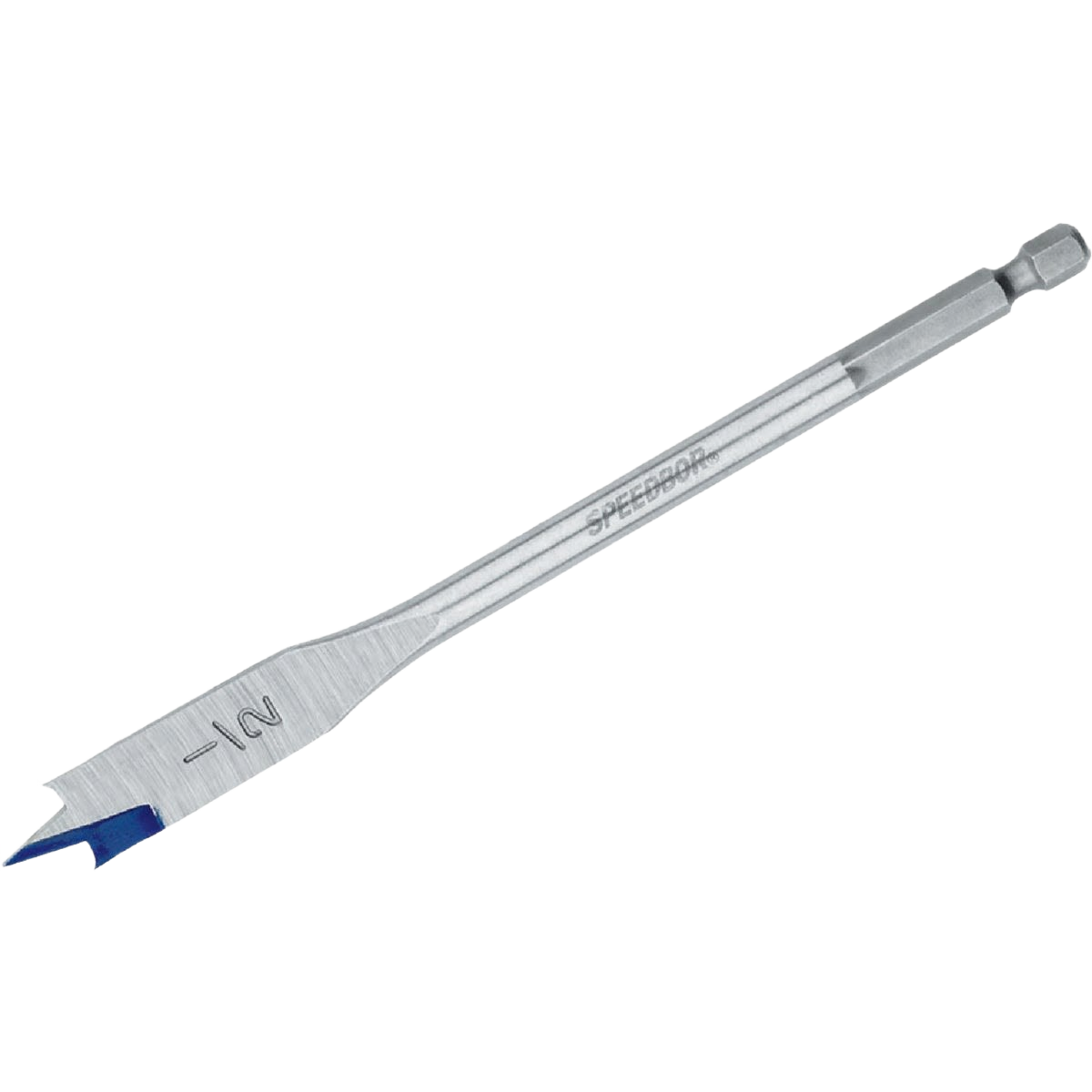 1/2 inch spade drill bit with blue groove point and double cutting spurs for efficient wood drilling in power tool accessories