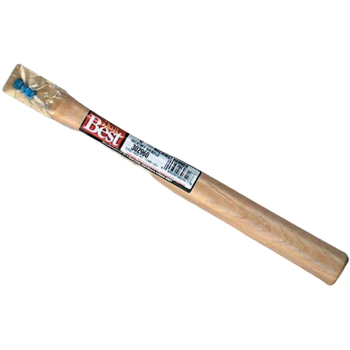 Straight 12-inch hickory hammer handle with label packaging for tools and home improvement tasks