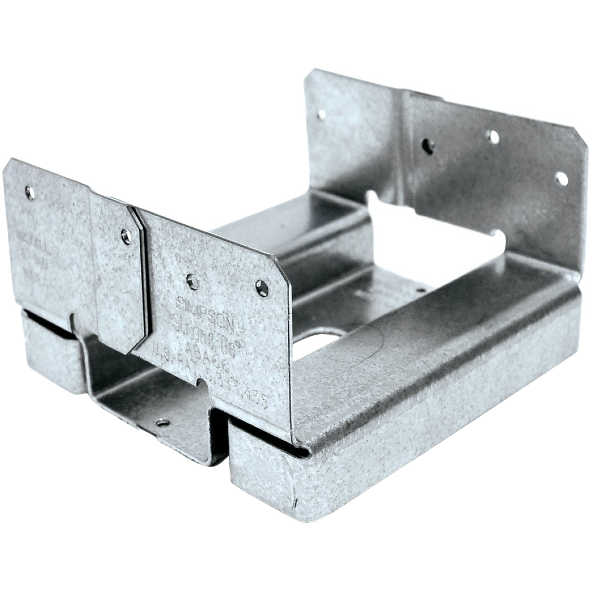 Galvanized steel post base bracket for securing 6x6 lumber in construction and home improvement projects