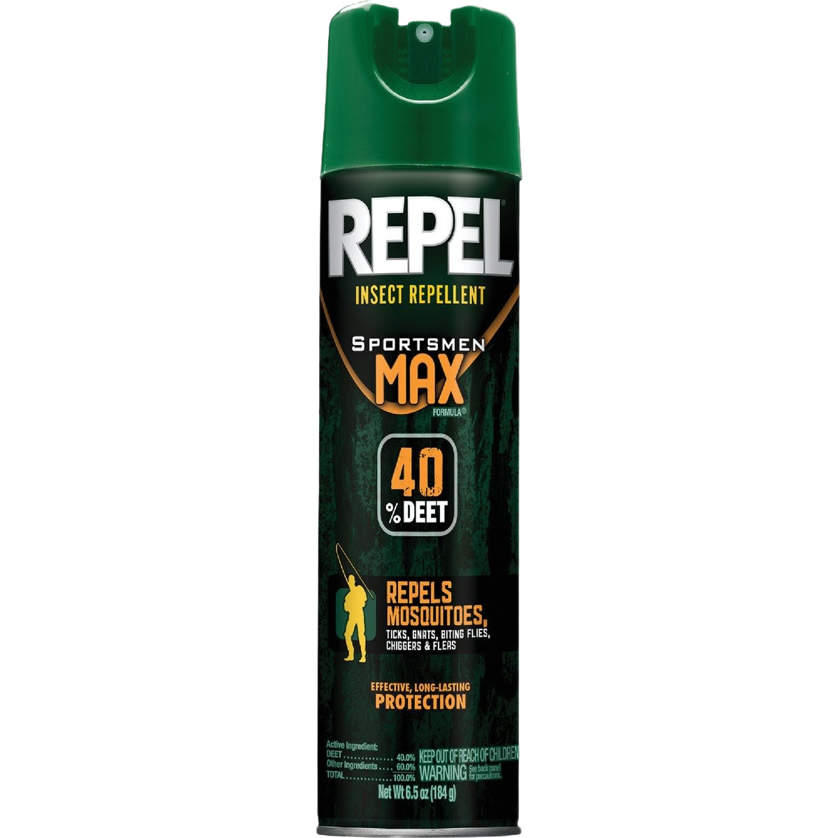 Tall aerosol can of insect repellent with green cap designed for outdoor use in pest control and lawn and garden supplies