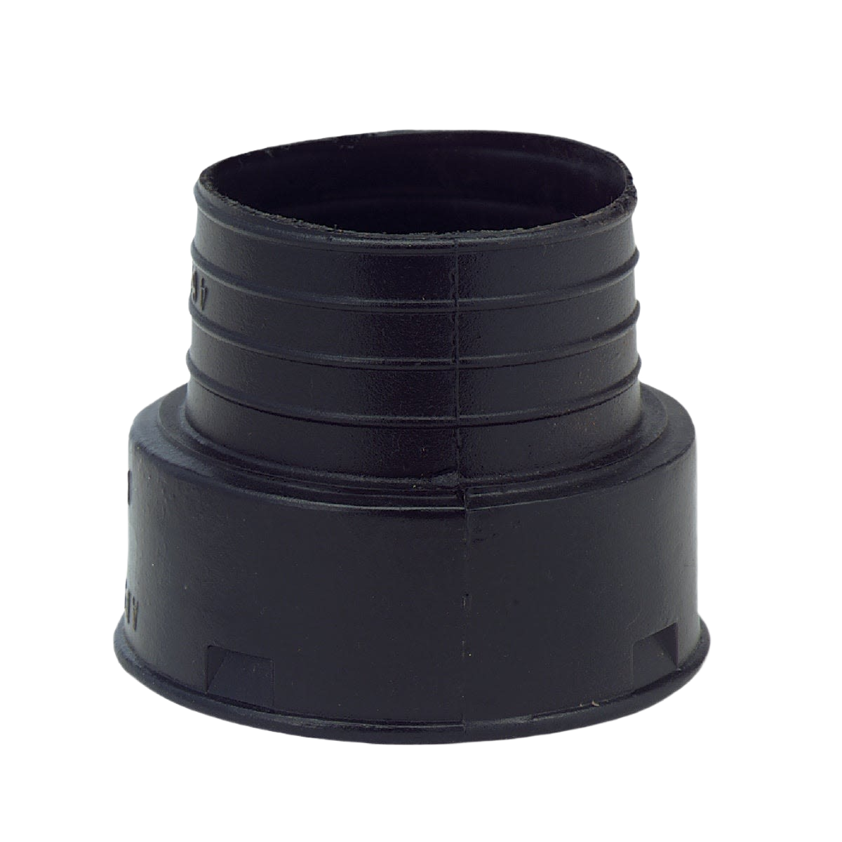 Black polyethylene pipe adapter with corrugated upper section for plumbing and drainage applications in Pipes & Fittings collections