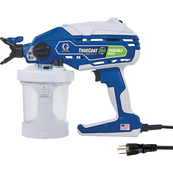 Blue and white handheld variable speed airless paint sprayer for precise home improvement projects in paint supplies collection