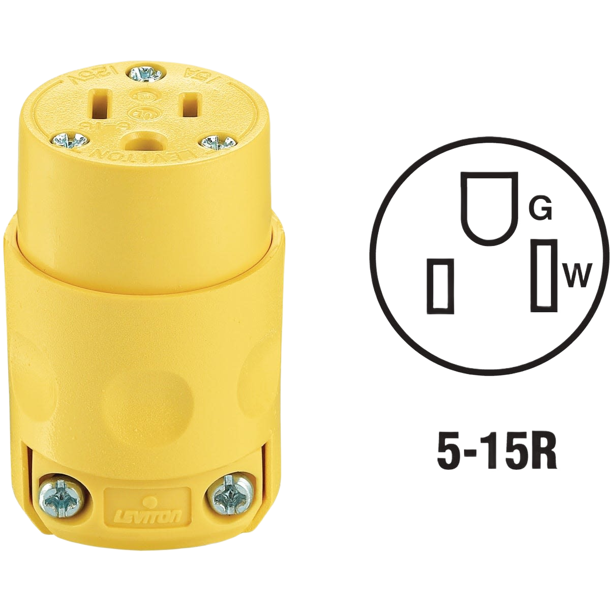 Yellow 15 Amp 3-wire 2-pole cord connector designed for reliable use in home improvement and tool applications