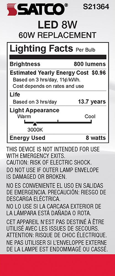 Satco 8W Medium Base Clear LED Bulb – Bright & Energy-Saving ...
