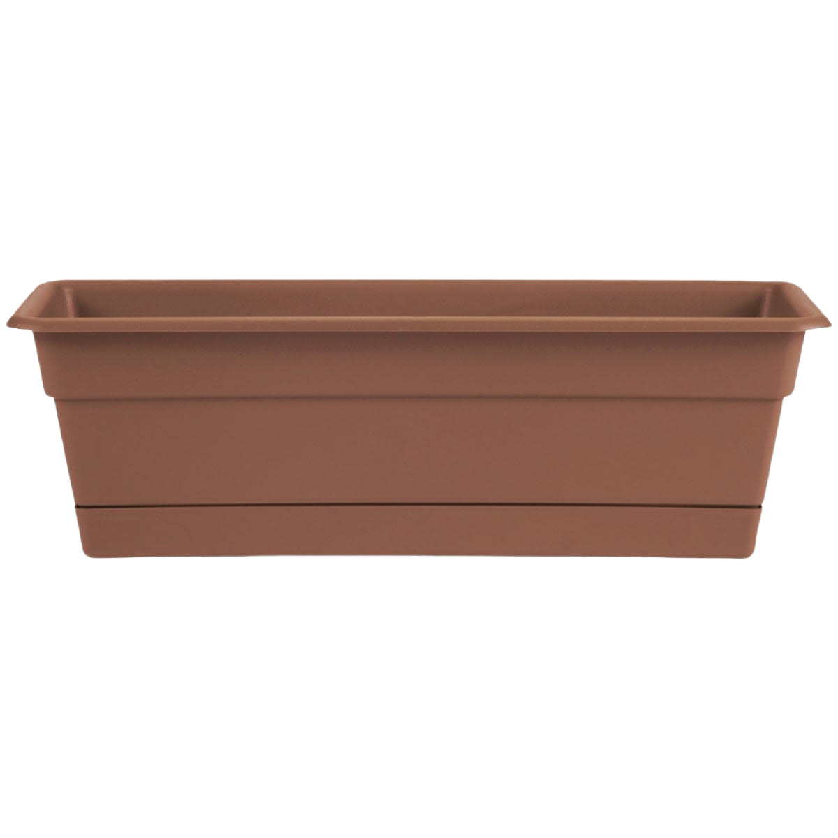 Plastic terra cotta-colored window flower box for outdoor living, lawn and garden, and pots and planters collections