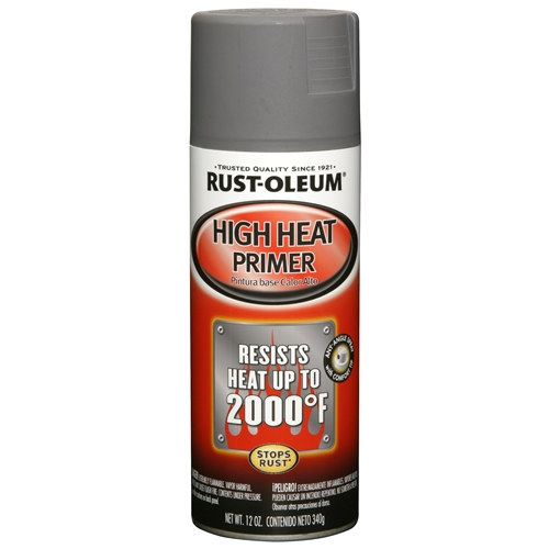 Gray-capped spray primer can for high heat resistance up to 2000°F in automotive and paint supplies collections