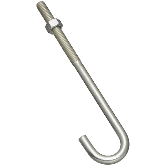 Zinc-plated J bolt with hex nut, featuring machine screw threads for hardware, fasteners, and home improvement projects under $50
