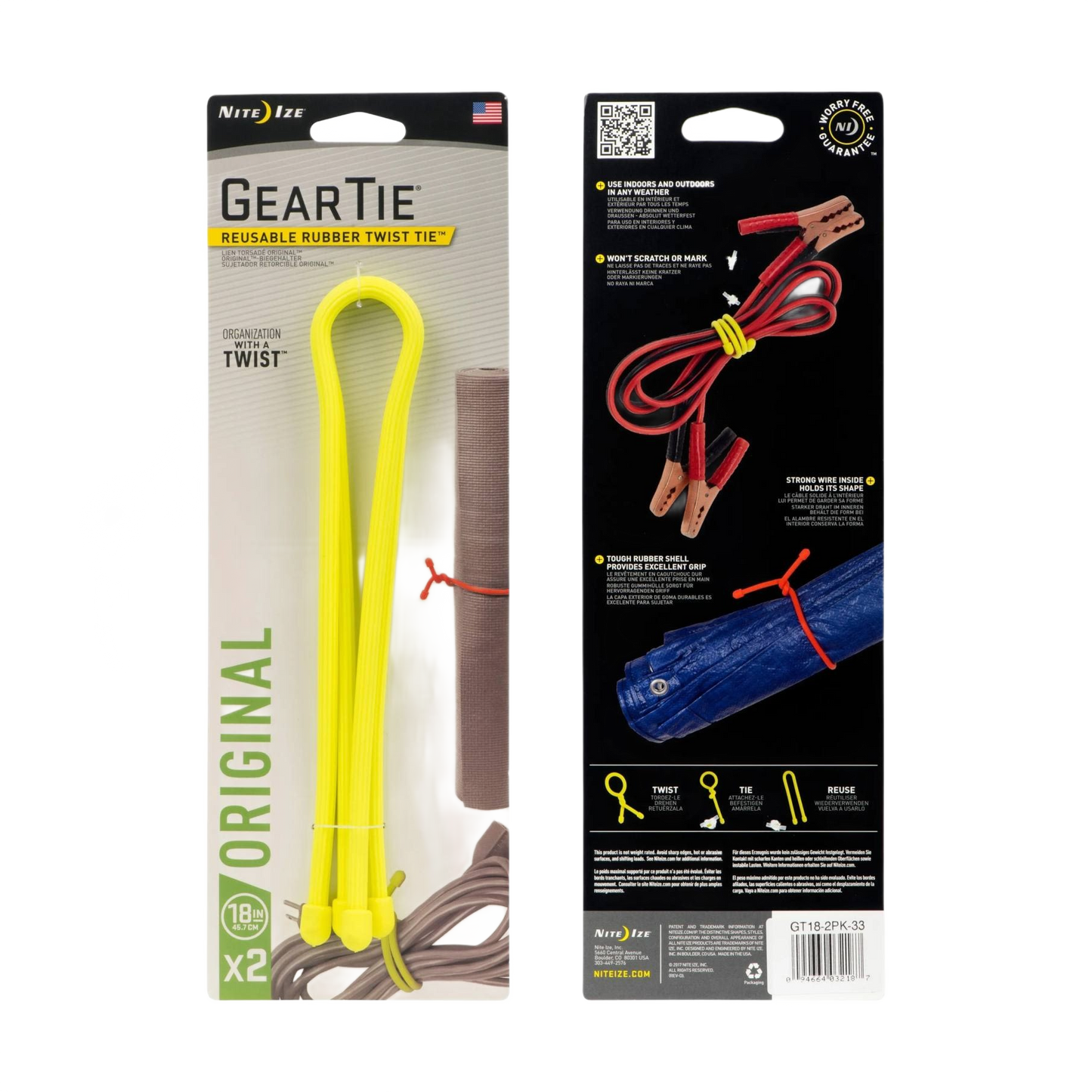 Two neon yellow reusable rubber twist ties for cable and tool organization in electrical and home improvement under $50 collections