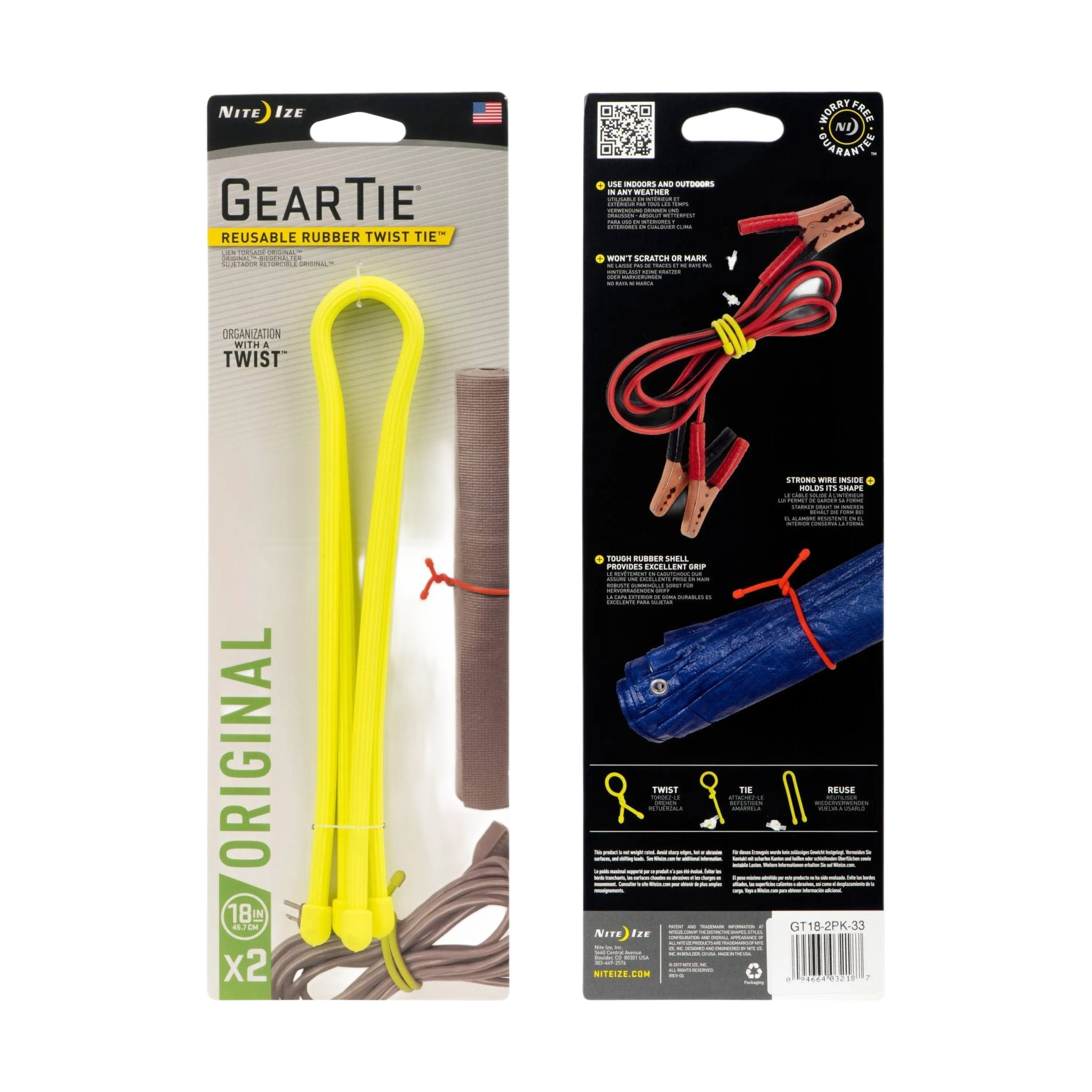Two neon yellow reusable rubber twist ties for cable and tool organization in electrical and home improvement under $50 collections