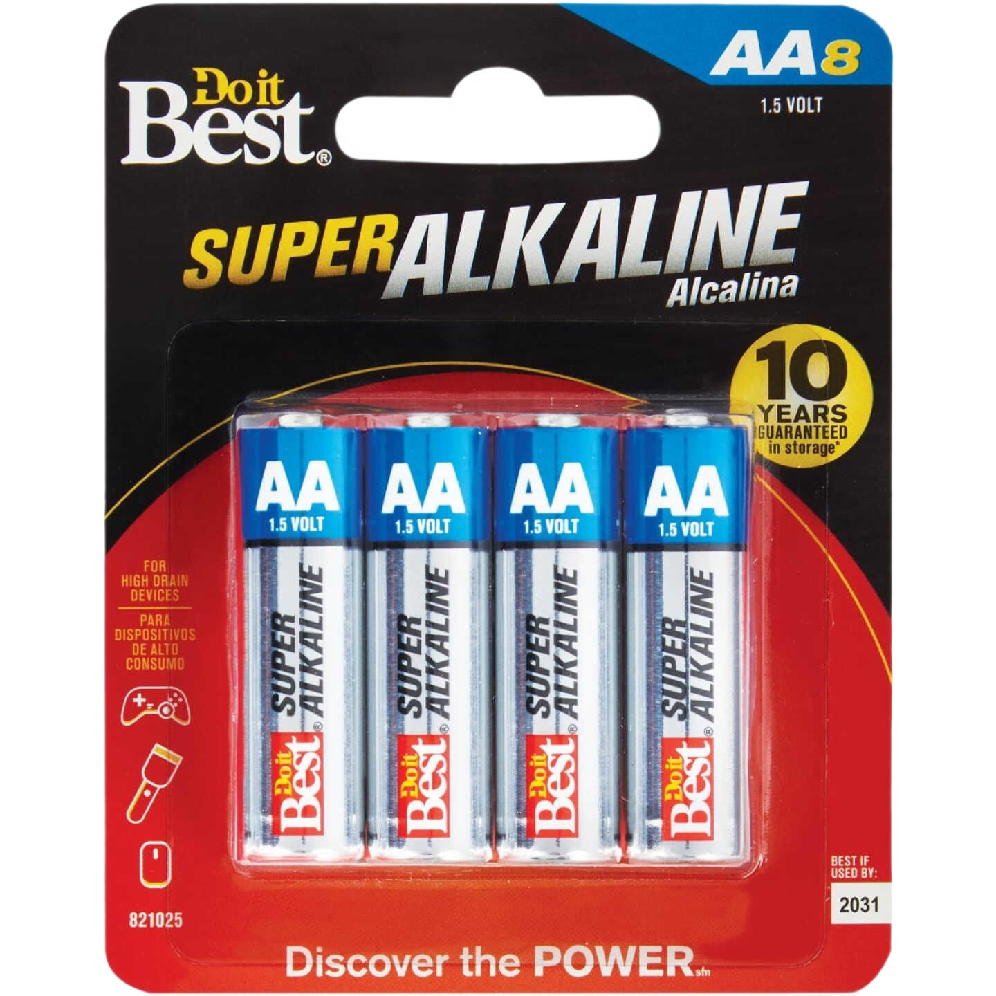 Pack of eight Do it Best AA alkaline batteries designed for high-drain tools and home improvement devices