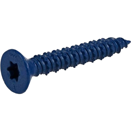 Blue epoxy coated flat-head concrete screw anchor in fasteners and hardware collections for home improvement projects