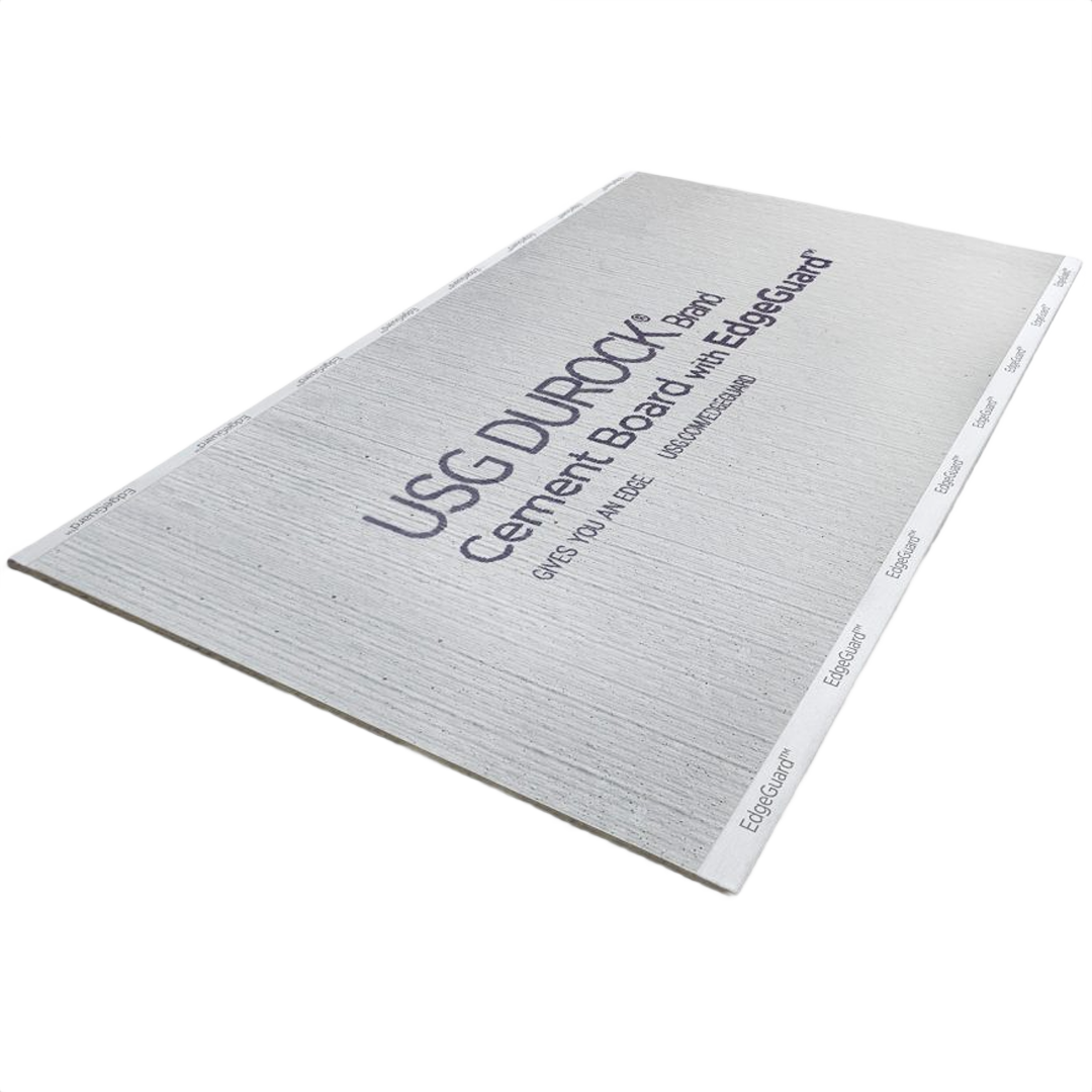 Gray cement board panel with reinforced edges for flooring and drywall use in home improvement projects