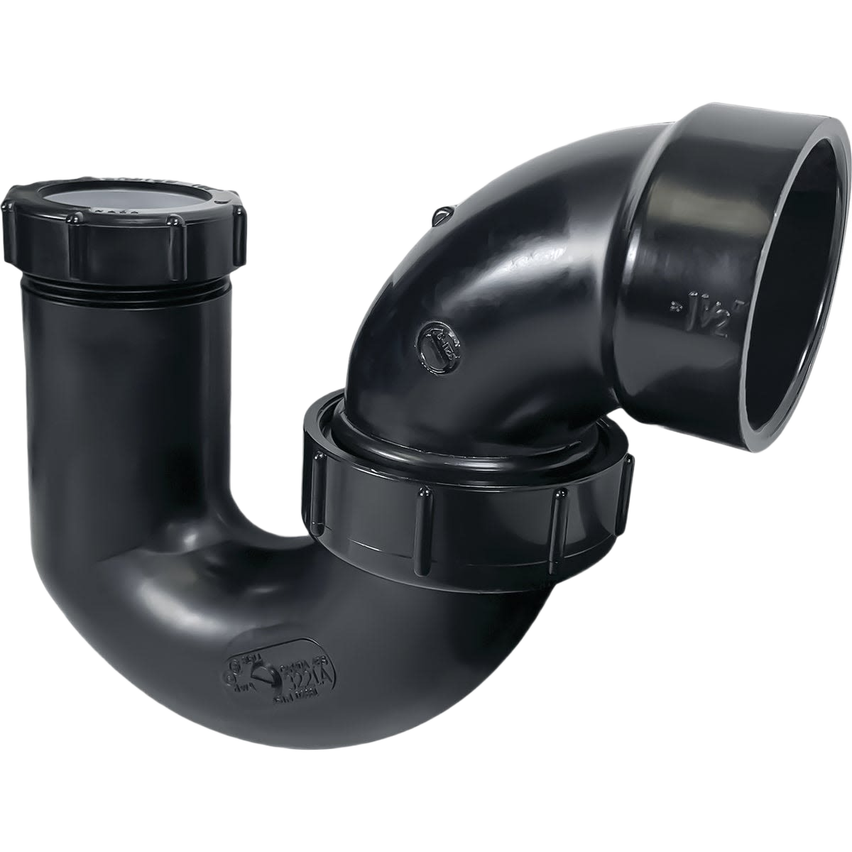 Black ABS LA pattern plumbing trap with union fitting, ideal for Pipes & Fittings and Under $50 collections