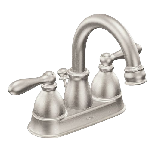 Brushed nickel two-handle high-arc bathroom faucet with pop-up drain for home improvement use