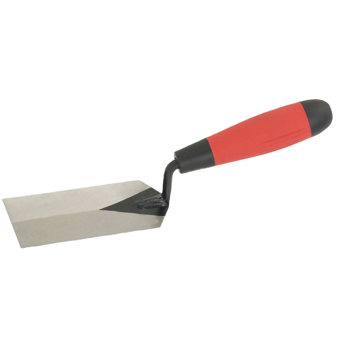 Steel margin trowel with red and black ergonomic handle for precise home improvement and tools applications