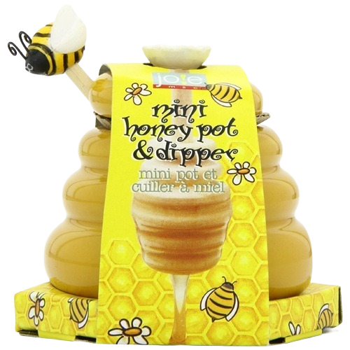 Yellow bee-themed mini honey pot with dipper in kitchenware and home accessories under $25 collections
