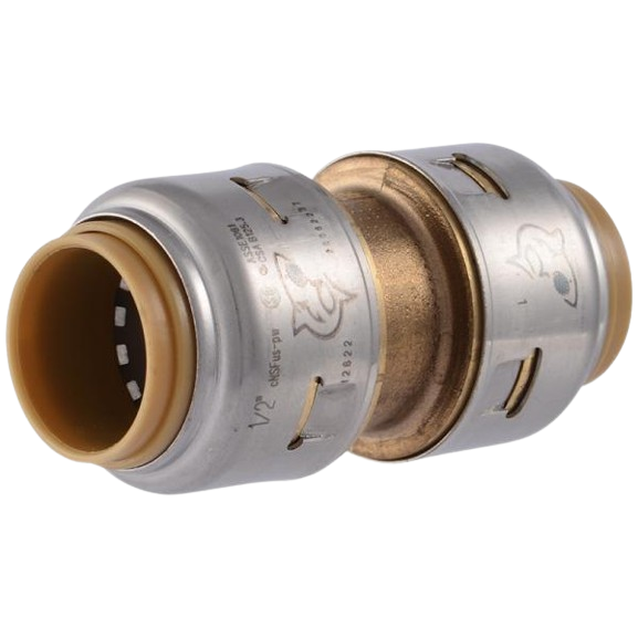 Brass push-to-connect coupling with stainless-steel retainer for plumbing in pipes and fittings collections under $50
