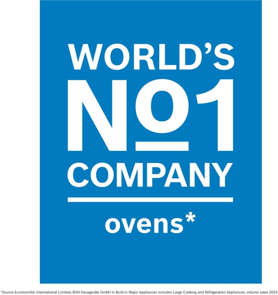 Blue promotional graphic stating "World’s No 1 Company ovens" for Bosch wall ovens and kitchen appliances collection