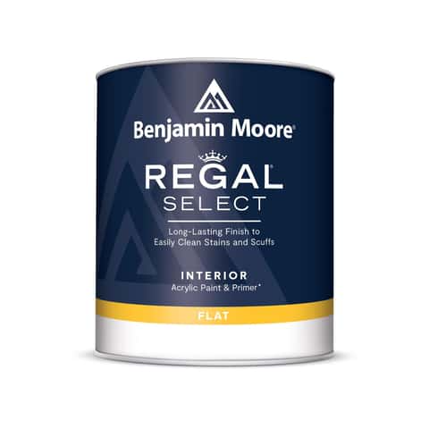 One gallon container of Benjamin Moore Regal Select flat interior wall paint from the Interior Paint collection