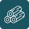 Simple black and white icon depicting three stacked logs, representing raw wood materials for home improvement or woodworking projects.