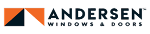 Logo with a geometric design featuring orange and dark blue triangles alongside bold dark blue text reading 