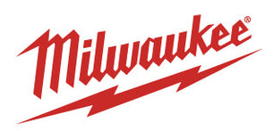 Red Milwaukee logo featuring stylized script lettering with a lightning bolt beneath, representing a well-known tools brand.